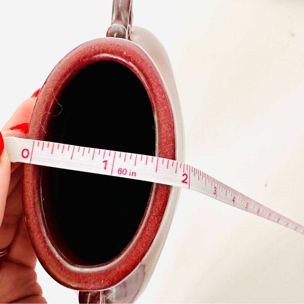 VINTAGE Rich Red Burgundy Ceramic Circular Vase Decor Mid Century Modern Retro - Picture 7 of 9